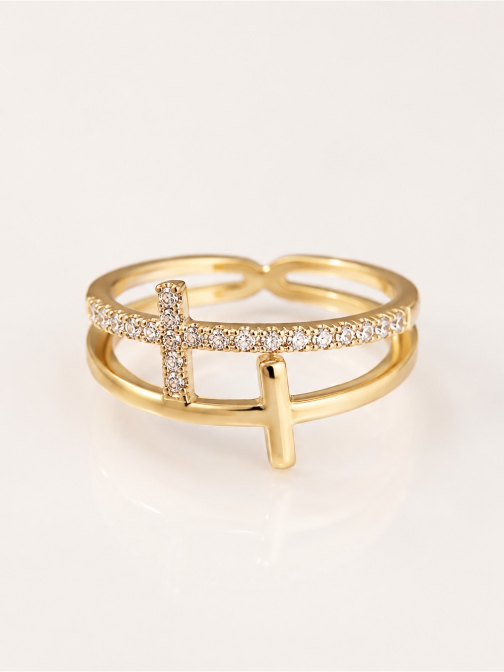 Dainty 18k gold dipped Double Cross Ring Size 5